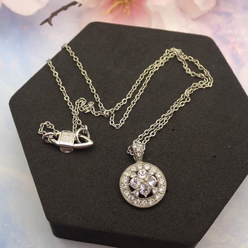 Collana Vintage Givenchy Petite Dainty Ciondolo Cristallo Pavimentazione Argento 15 1 2