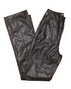 P/O Women's PrettyLittleThing Size 2 Black Faux Leather Straight Leg Pants - Picture 1 of 6