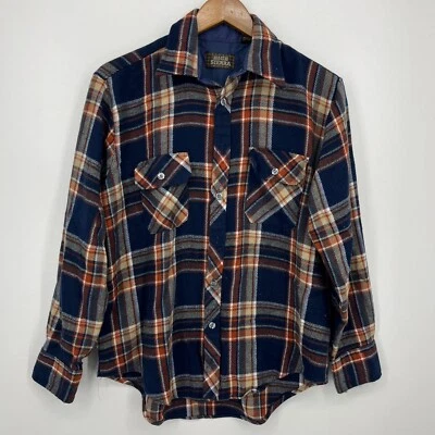 Camisa masculina High Sierra manga longa botão M azul marinho xadrez acrílico vintage anos 90 - Imagem 1 de 4