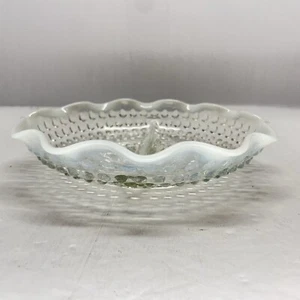 Vintage Fenton Clear Opalescent Moonstone Ruffled Edge Hobnail Divided Dish - Picture 1 of 7