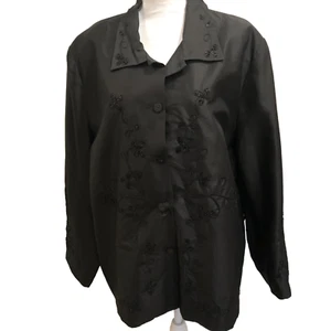 SILKLAND Mujer Talla 3X 100% Seda Negra Camisa Lentejuelas Bordado Forrado Nueva con Etiqueta - Imagen 1 de 10