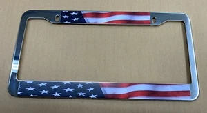 USA US American Flag Mirror Chrome Finish metal License Plate Frame NEW Patroit - Picture 1 of 6