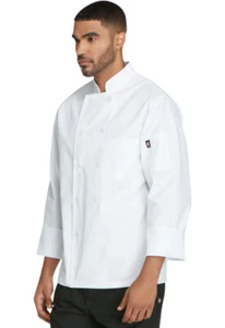 NWT DICKIES UNISEX CLOTH COVERED BUTTON CHEF COAT WHITE DC44 - Picture 1 of 4