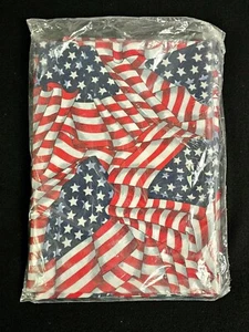 New Printed Vinyl Tablecloth Patriotic American Flags 60" Round Vintage - Picture 1 of 3
