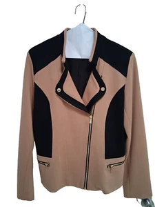 Iman's  Women's Tan and Black Motto Jacket, Size S with Gold Zipper and Pants - Picture 1 of 13