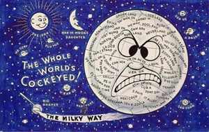 Postcard: The Whole World's Cockeyed!, Art Strader Cartoon, 1982, Milky Way - Picture 1 of 2