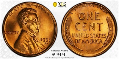 PCGS MS67RD 1953-D Lincoln Wheat Cent Red - Image 1 of 3