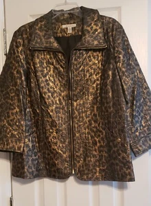Animal Print Lightweight Zip Front Jacket - Size 16 - 3/4 Sleeves - Lined - Picture 1 of 4