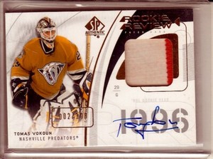 2009-10 SP Authentic Rookie Review Autographed Patches #VO Tomas Vokoun 002/100