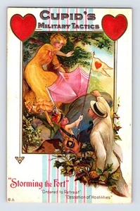 Postcard Valentine Cupid Military Tactics Sweethearts 1912 Posted Divided Back - Picture 1 of 2