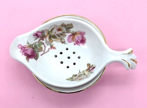 Corona vittoriana colino da tè e piatto osso Cina Staffordshire rosa rose bordo oro - Foto 1 di 6