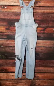 Blue Spice Overalls Size 13 Juniors Skinny Jean Distressed Side Button Denim - Picture 1 of 9