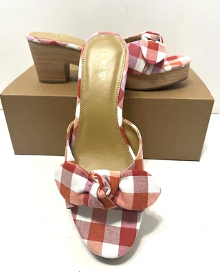 Mulas J Crew Retro Estampado Plataforma Tacón con Lazo en Rojo Bohemio 9 Foto 1 de 4