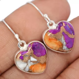 Heart - Composite New Oyster Purple Turquoise 925 Silver Earrings CE47052 - Picture 1 of 1