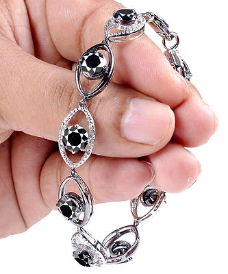 14.03+Ct Black Color Moissanite & Raw White Natural Diamond 925 Silver Bracelet - Image 1 of 2