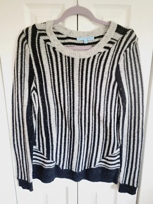 Antonio Milani M Sweater Women's Wool Blend Cabin Cozy L/S Gray Black Striped - Image 1 of 4