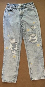 Pacsun Mom Jeans Womens Size 25 Acid Wash Daisy Floral High Rise Distressed Boho - Picture 1 of 15