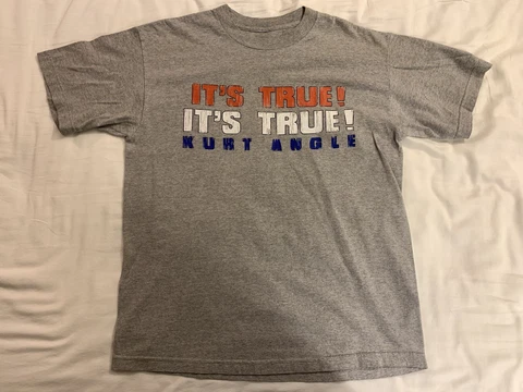 WWE Kurt Angle It’s True! T-shirt size Men’s Large L grey TNA WWF 🥇 *No Tag* Cover