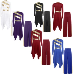 Damen Tanzkleidung Feier Kleid Tanz Outfit Hosen Metallisch Langarm Lob Modern - Picture 1 of 41