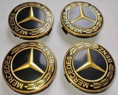 Set of 4 75mm Wheel Center Caps Hubcaps Emblem Gold Black for Mercede s Benz AMG - Image 1 of 3