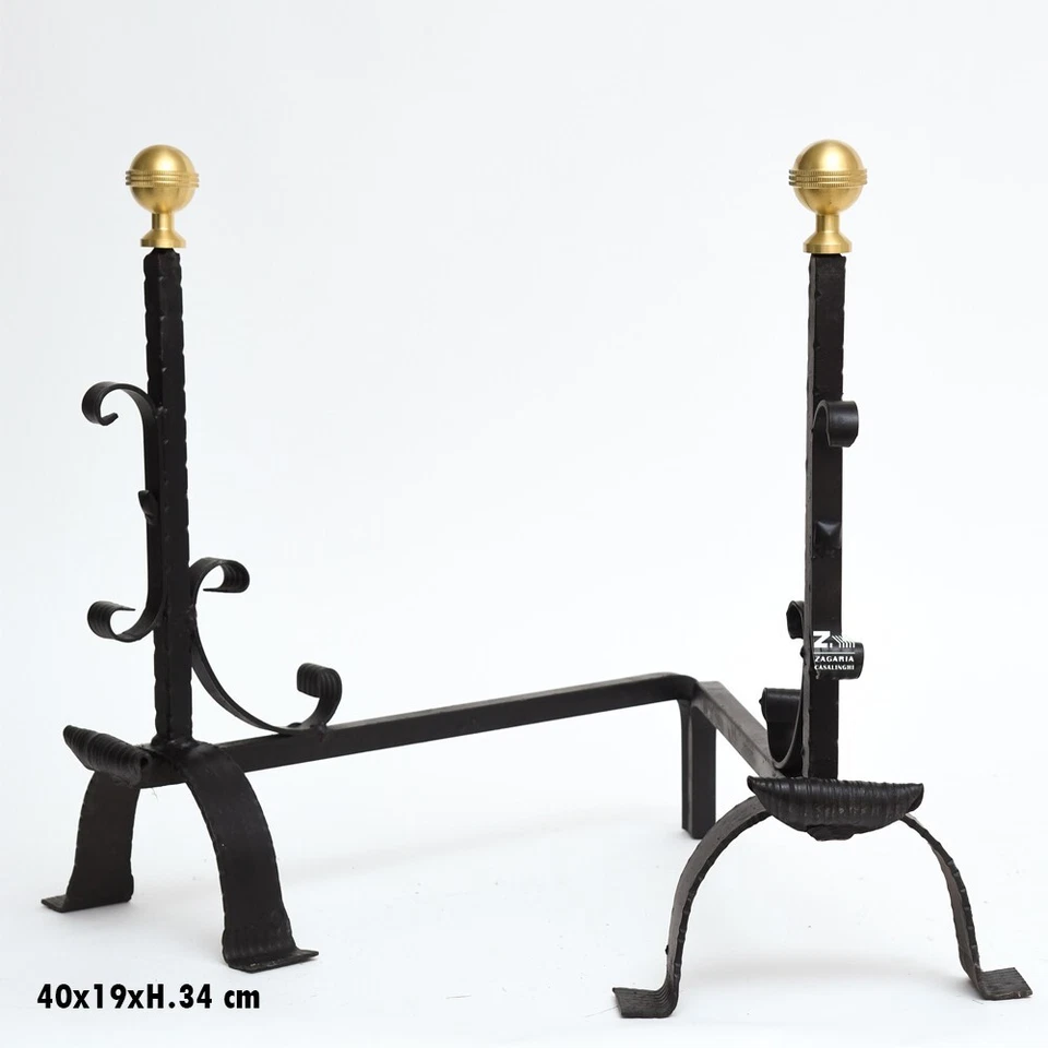ZAGARIA CASALINGHI COPPIA ALARI CM 40X19X34 H IN FERRO BATTUTO ATTREZZO PER CAMINO