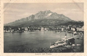 1920 Era Luzern mit Mount Pilatus Boat Ship Dock 5.5x3.5 - Picture 1 of 2