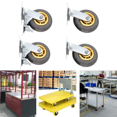4X Heavy Duty Double Bearing 1000KG 200mm Rubber Swivel Castor Wheels Trolley - Image 1 of 4
