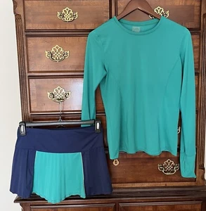 Lucky In Love tennis set green navy LS Shirt Skirt Set Tennis pleated SMALL S - Picture 1 of 8
