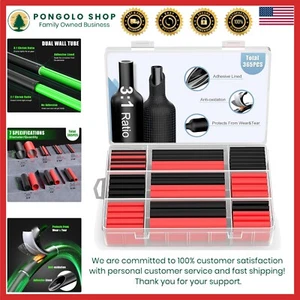 Waterproof Dual Wall Heat Shrink Tubing Kit - 365 pcs, 7 Sizes in Red/Black - Picture 1 of 9