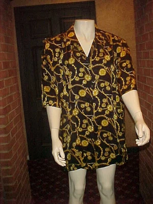 VINTAGE MEN SILK SHIRT CUSTOM TAILORED SHORT SLEEVE CHAINS & COINS PRINT 6XLARGE - Image 1 of 4