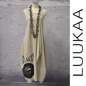 LUUKAA Cotton Jersey 8Y0504  TEACH PEACE TANK DRESS  (sizes 6-20)  STONE w/GREY - Picture 1 of 23
