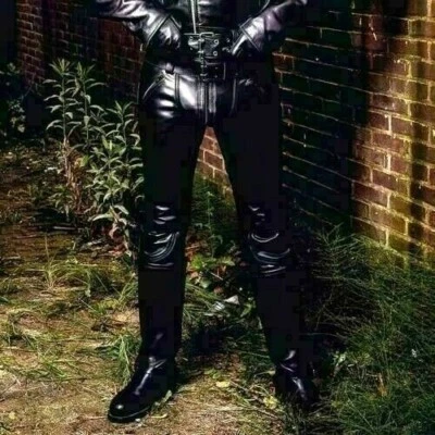 Pantalon homme en cuir d'agneau véritable noir double fermeture éclair cuir gay neuf véritable - Photo 1/4