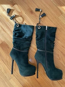 Basic Editions Green Suede Leather Boots sz 7 - Picture 1 of 9
