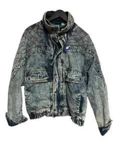 Vintage Eagle Ridge Distressed Acid Wash Size L Denim Jean Jacket Insulated Coat - Picture 1 of 9