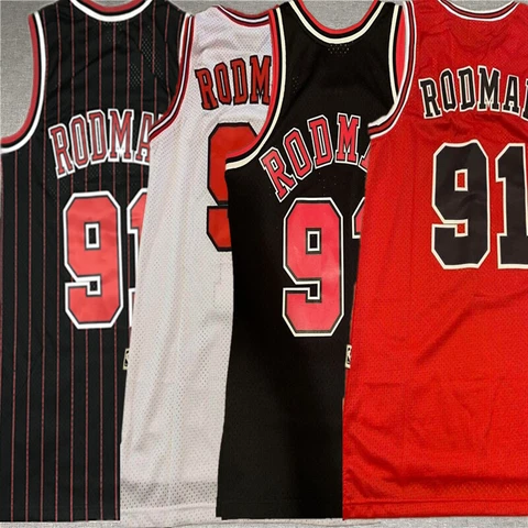 Dennis Rodman - #91 CHICAGO BULLS Red/White/Stripe Black Men's S-2XL Jersey Cover