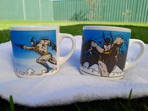 Rare Vintage 1989 Batman Set 2x Coffee Mugs Made in Australia by Crystal Craft - Picture 1 of 6