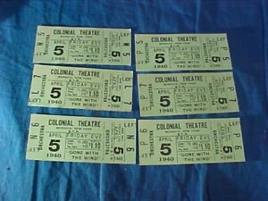 6 Orig UNUSED April 5  1940 GONE WITH The WIND Movie TICKETS Different SEATS