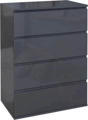 Chest of Drawers 4 High Gloss Grey Bedroom Sideboard Living Room Storage Unit - Image 1 of 4