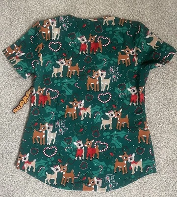 Cherokee Tooniforms Rudolph the Red Nosed Reindeer Scrub Top Size Small NWT - Image 1 of 3