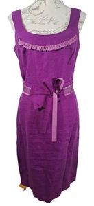 QUIN and DONNELLY Purple Linen Dress Sleeveless Belted Knee Length Size UK 12 - Picture 1 of 21