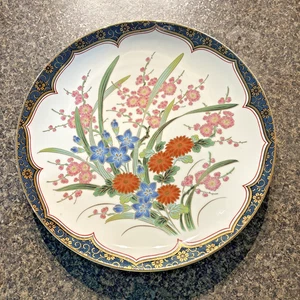 Vintage OMC japanische große Wand Ladegerät Platte Floral Blumen signiert/Aufkleber - Bild 1 von 23