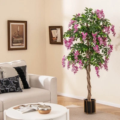 Planta de glicinia sintética árbol de ficus artificial de 5,5 pies de alto en decoración de maceta de vivero Foto 1 de 4