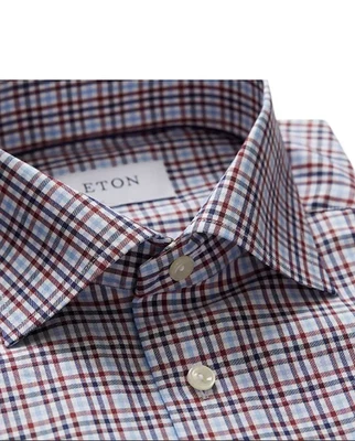 Camisa Eton Signature Sarga Patrón Cuadros Corte Sin Arrugas 39 15.5 Calce Ajustado Foto 1 de 2