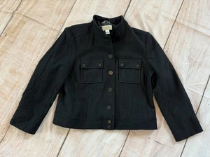 Talbots Petites Military Style Blazer Jacket Size 10 Italian Wool Black Vtg - Picture 1 of 7