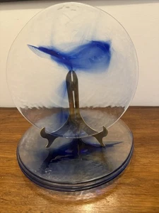 Bormioli Rocco Glass Dinner Plates Murano Cobalt Blue Swirl Clear 11” Set 4 - Picture 1 of 12