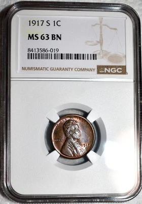NGC MS-63 BN 1917-S Lincoln Cent, Blazing, Razor-Sharp specimen! - Image 1 of 2