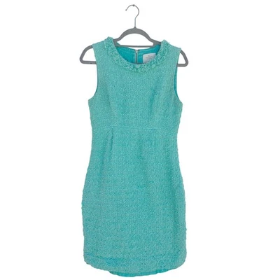Vestido de tweed Kate Spade sem mangas, tamanho 10, texturizado, verde água, forrado - Imagem 1 de 4