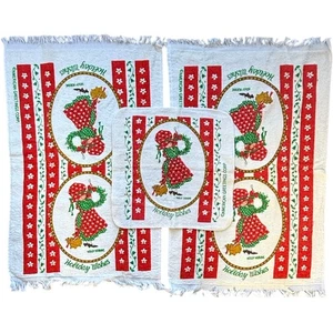 Vintage Holly Hobbie Holiday Wishes Towel Set 2 Dishes Towels 1 Washcloth  - Picture 1 of 9