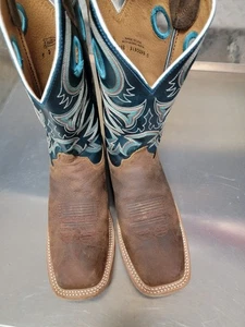 Botas vaqueras occidentales para hombre 9 D Justin BR738, marrón/azul punta cuadrada - Imagen 1 de 11