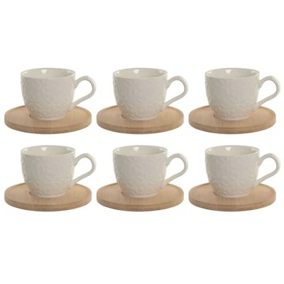 Jeu de 6 tasses avec plat Home ESPRIT Blanc Bambou Porcelaine 90 ml - Photo 1/4